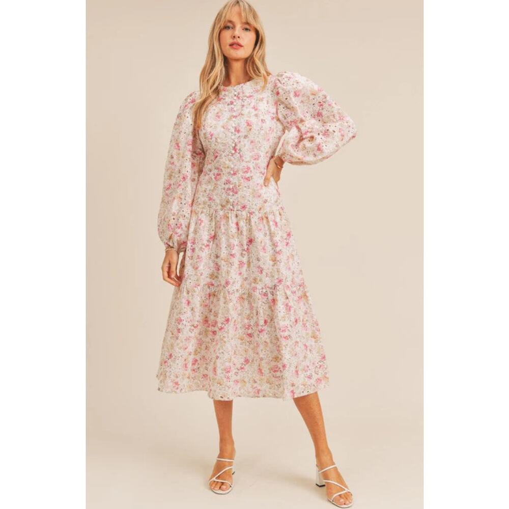 Just Me Floral Pink Midi Dress